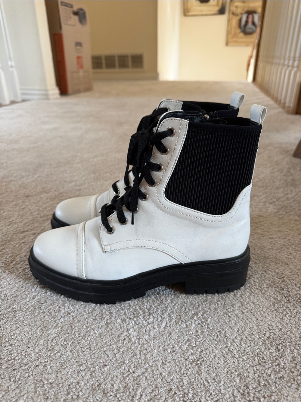 Circus by Sam Edelman White and Black Lace-Up Combat Boots